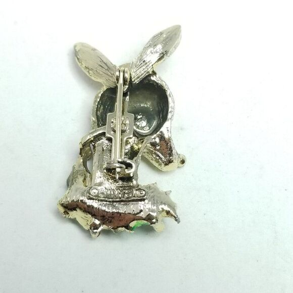 Vintage Gerry's Christmas Deer Brooch, Gold Tone Green Enamel Rhinestone Eye - Picture 3 of 7